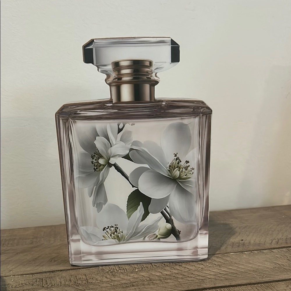 Wooden Faux Perfume Bottle Elegant Home Decoration Varnished Floral Design 7”